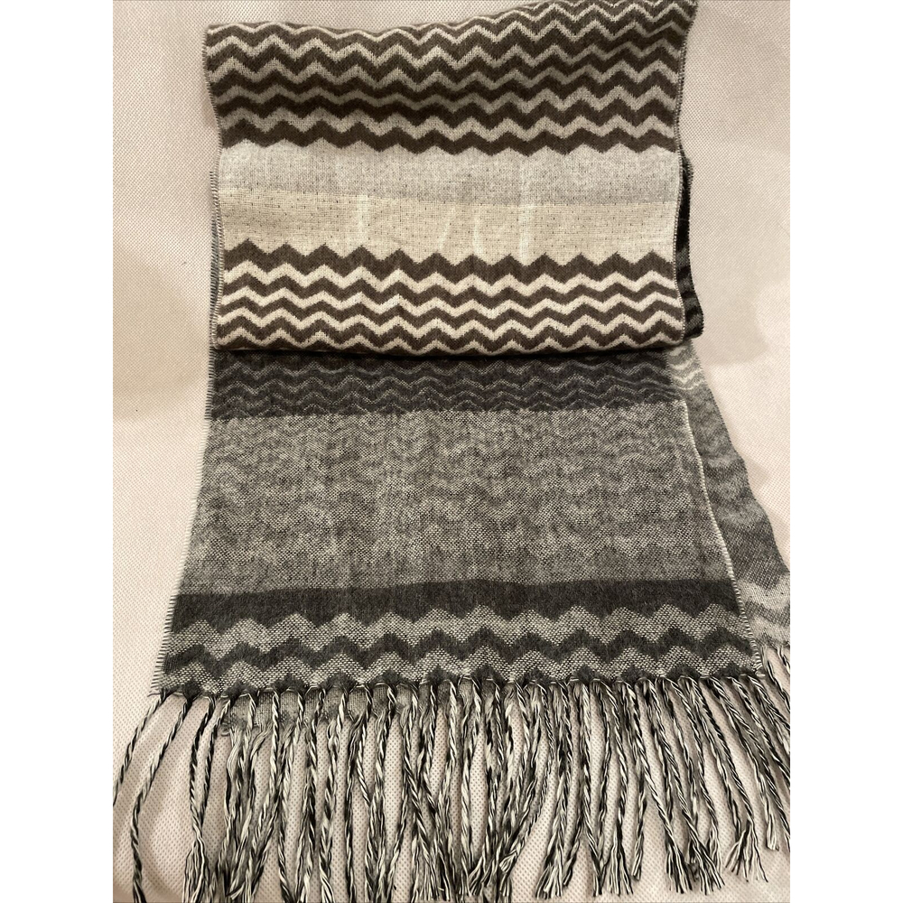 Cashmink Scarf by V Fraas Fringe - Germany - Brown Gray Zig Zag 11" X 51"